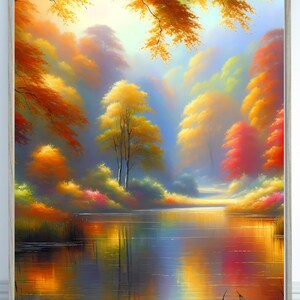 Muurkunst herfstbos: gezellig cottagecore-landschap (digitale download)