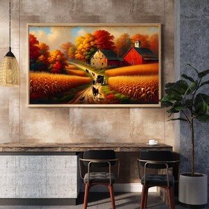 Rustic Barn Fall Print Digital Download - Autumn Cornfield Landscape Farmhouse Wall Art, Harvest Home Decor Printable