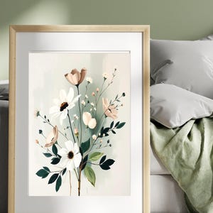 Boho Floral Printable Wall Art Sage Green Wildflowers Vintage Style Neutral Botanical Decor
