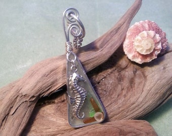 Seahorse on Sea Glass Necklace