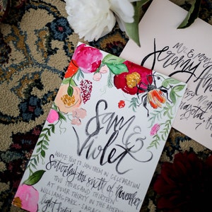 Bohemian / Wildflower Botanical Inspiration Watercolor Illustrattions & Calligraphy Wedding Invitation Suite Fully Customizable image 3