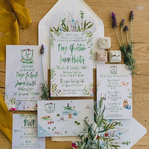Bohemian / Wildflower Botanical Inspiration Watercolor Illustrattions & Calligraphy Wedding Invitation Suite Fully Customizable image 1