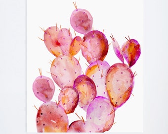 Watercolor Cacti 02 - Pink Watercolor Cactus - Floral Prints  - 8 x 10  - Illustration - Art Print