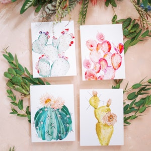 Watercolor Cactus Notecard Set - Set of 8 - A-2 folded cards with envelopes