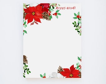 Merry And Bright Notepad - Christmas Florals - Poinsettia - Stationery & Office Accessories - Gifts