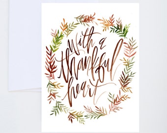 Thanksgiving - With A Thankful Heart - Illustrated Watercolor Greeting Card - A-2