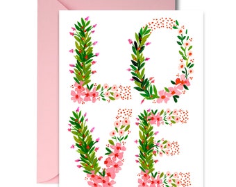 Love & Friendship - Love Floral Letters - Valentines Day - Wedding - Anniversary - Single Card A-2