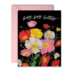 Birthday Greetings - Happy Birthday - Icelandic Poppies - Painted & Hand Lettered Cards - A-2