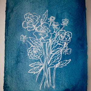 Blooms in Blue -  Posey - Original Watercolor on Deckled Edge Paper - 8x10 - Unframed
