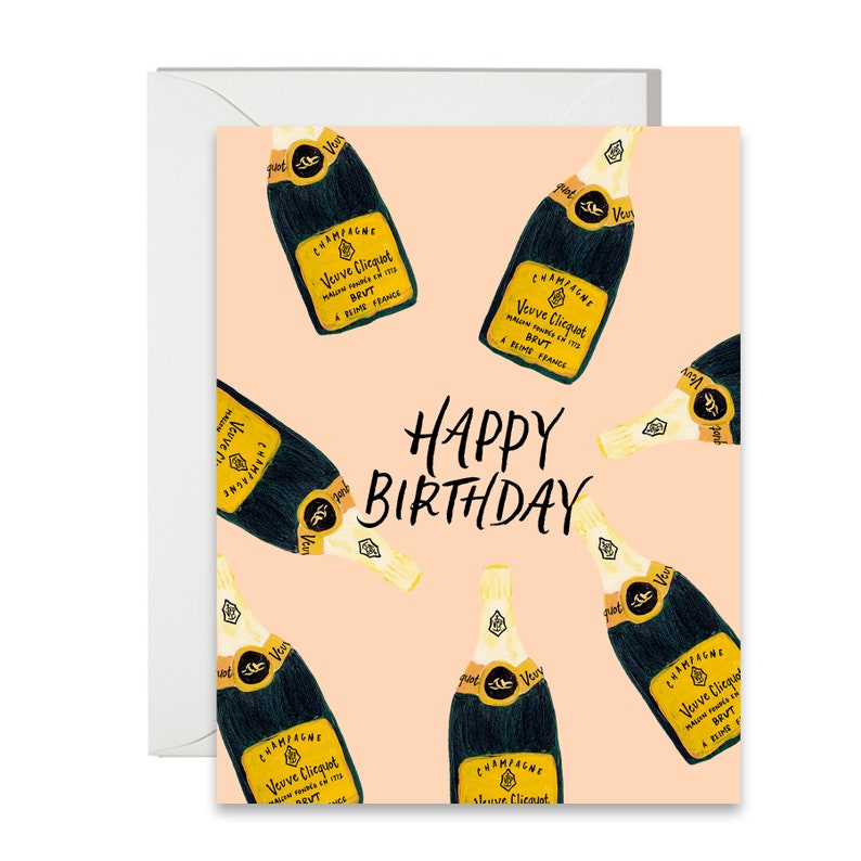 Birthday Greetings Veuve Champagne Happy Birthday Painted & Hand Lettered Cards A-2 image 1