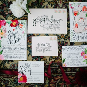 Bohemian / Wildflower Botanical Inspiration Watercolor Illustrattions & Calligraphy Wedding Invitation Suite Fully Customizable image 4