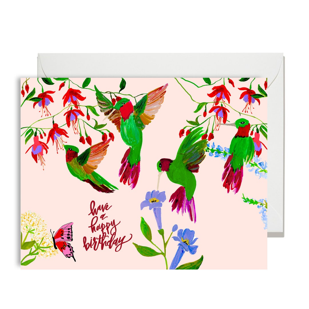 Birthday Greetings - Happy Birthday - Hummingbirds and Florals ...