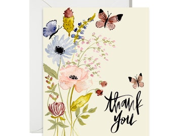 Thank You - Watercolor Botanicals + Butterflies - Painted Greeting Cards - A-2