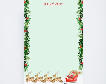 Holly Jolly To Do List Notepad - Christmas Florals - Santa And Reindeer - Stationery & Office Accessories - Gifts