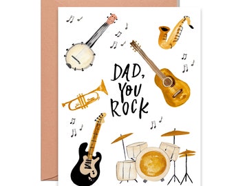 Fathers Day - Dad You Rock - Music Illustrations - Dads - For Dad - Single Card A-2