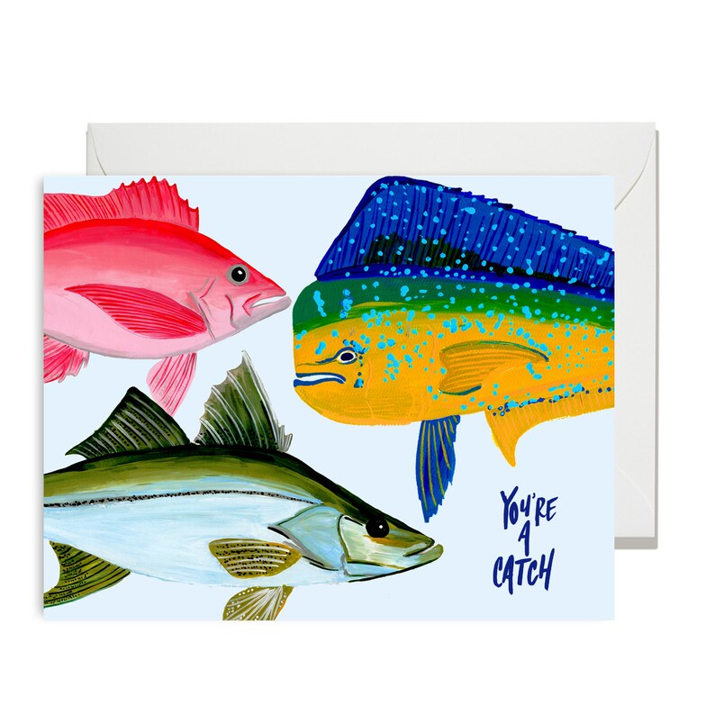 General Greetings You're a Catch Blue Painted & Hand Lettered Cards A-2 image 1