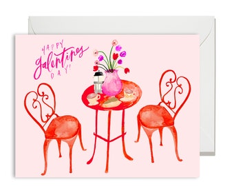 Love & Friendship - Galentines Day Coffee Scene - Valentines Day - Single Card A-2