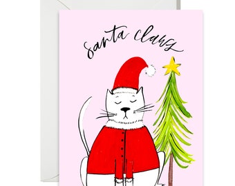 Holiday Greeting Cards - Santa Claws - Christmas Kitty Illustration - Single A-2 Card