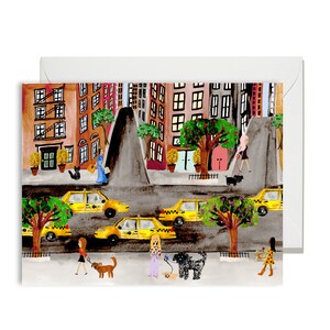 New York City Scene - Girls and Dogs - Blank Cards - Painted - Friendship - Greeting Card - A-2 Single Card