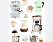 Les amateurs de café-illustration aquarelle Print-8 x 10