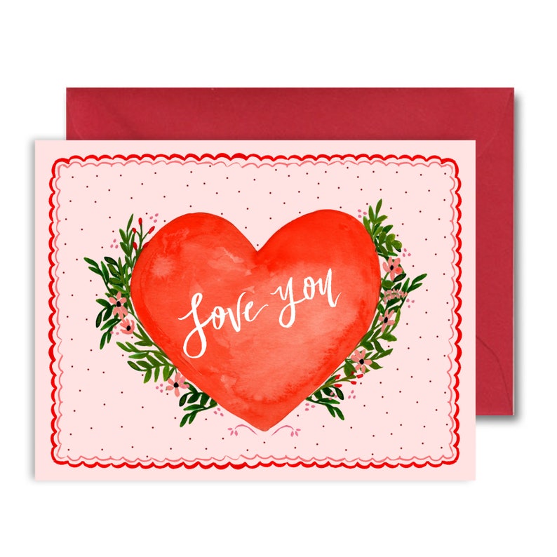 Love & Friendship Love You Red And Pink Floral Heart Single Card A-2 image 1