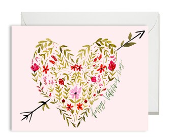 Love & Friendship - Happy Valentines Day - floral heart - Single Card A-2