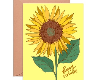 Birthday Greetings - Sunflower - Happy Birthday - Painted & Hand Lettered Cards - A-2