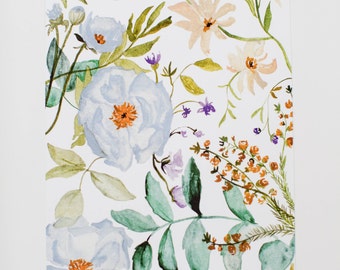 Dusty Blue Floral Print - 8 x 10 - Watercolor - Illustration - Art Print