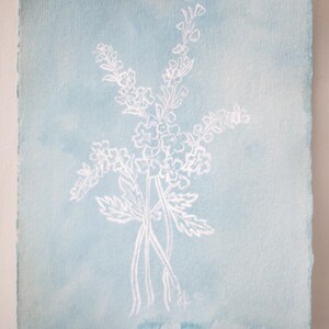 Blooms in Blue -  Snapdragon - Original Watercolor on Deckled Edge Paper - 8x10 - Unframed
