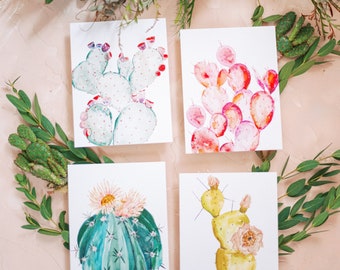 Watercolor Cacti Set of 4 Art Prints - 8 x 10  - Illustration - Art Print