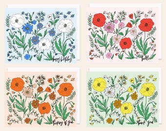 Poppy Notecard Set - Set of 8 - A-2 folded cards with envelopes