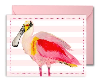 General/Friendship Greeting Cards - Blank Cards - Stationery Gifts - Roseate Spoonbill Illustration  - Single Card A-2