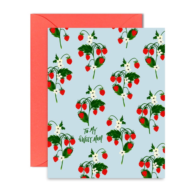 To my Sweet Mom Mothers Day Strawberry Print Love Greeting Card A-2 Single Card image 1