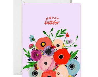 Birthday Greetings - Happy Birthday - Abstract Florals  - Painted & Hand Lettered Cards - A-2