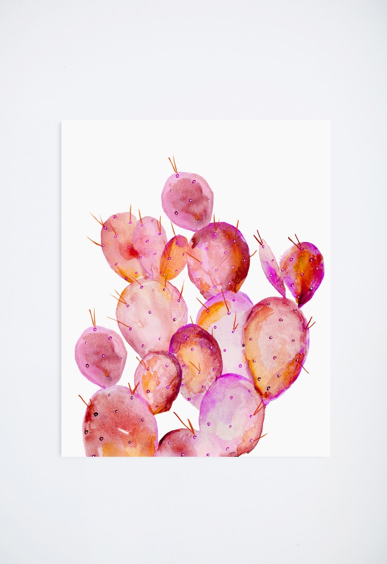 Watercolor Cacti 02 Pink Watercolor Cactus Floral Prints 8 x 10 Illustration Art Print image 1