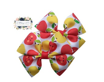 Apple Pigtail Bows: Back To School Hair Clips, Set of 2