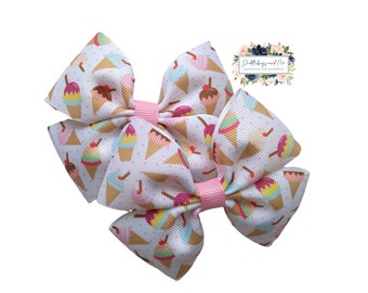 Ice Cream Cones Hair Bow, Birthday Bow, Sweet Treat Hair Bow, Toddler Ice Cream Clip, Gift For Girls, Small Hair Bow, Toddler Barrette,