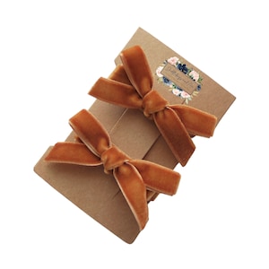 Pumpkin Spice Velvet Bow Hair Clips, Toddler Barrettes, Holiday Bows, Gift For Girls, Baby Hair Clips, Burnt Orange Hair Bows, Pigtail Clips