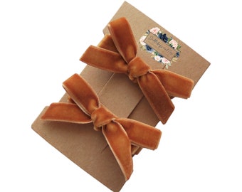 Pumpkin Spice Velvet Bow Hair Clips, Burnt Orange Barrettes (Set of 2)