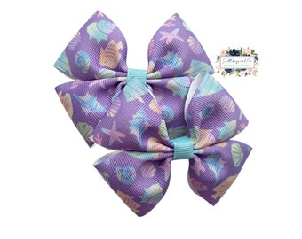 Seashell Pigtail Bows,  Beach Hair Clips, Set of 2