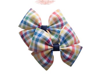 Plaid Pigtail Bows - Back to School Hair Clips - Set of 2