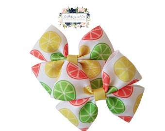 Lemon And Lime Hair Bows, Set of 2 Pigtail, Summer Hair Bows, Orange Hair Barrettes, Gift For Girls, Toddler Barrettes,  Piggy Tail Bows,
