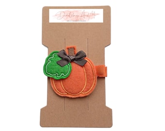 Felt Pumpkin Hair Clip: Fall Barrette with Satin Bow
