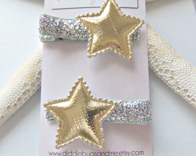 Gold Star Hair Clips, Gold and Silver Star Hair Clips, Girls Hair Clips