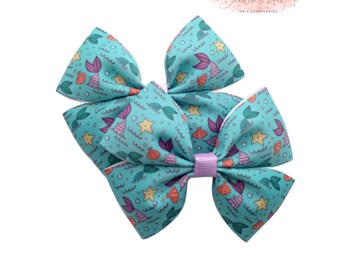 Mermaid Tail Hair Bows: Pigtail Barrettes, Seashell Clips - Set of 2
