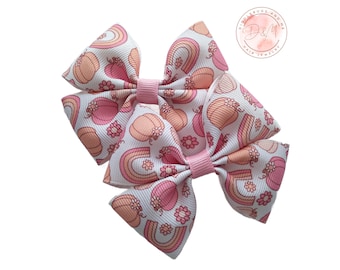 Pink Pumpkin Rainbow Pigtail Bows, Set of 2