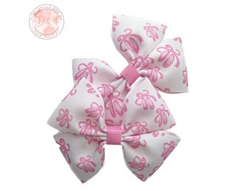 Ballet Shoe Hair Bows: Pink Pigtail Clips (3.5 Inch)