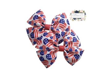 Fourth Of July Heart Bows, Nautical Barrettes, Red White And Blue Hair Clips, Patriotic Hair Bows, Set of 2 Toddler Bows, July 4th Barrette,