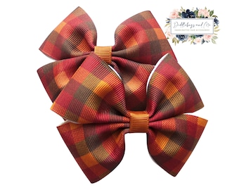 Fall Plaid Pigtail Bows: Back to School Hair Clips, Set of 2
