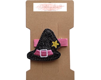 Black Glitter Witches Hat Hair Clip, Halloween Accessory, Girl's Barrette